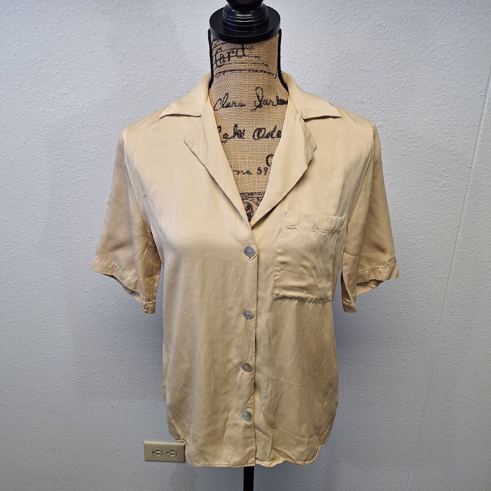 Zara Button Up Top Short Sleeve Silky Lightweight Solid Yellow Women's X-Small